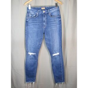Mother High Waisted Looker Ankle Fray Jeans Nature Tune Up Blue Distressed 29